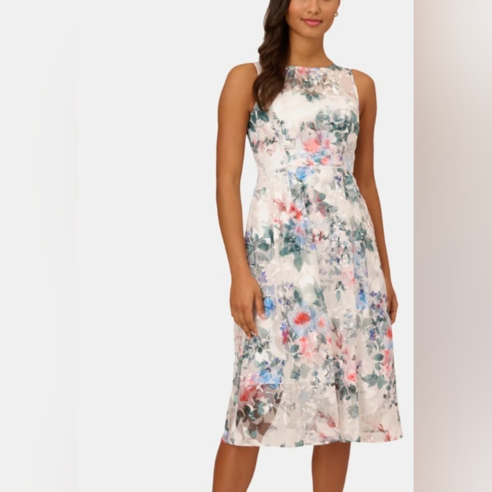 ADRIANNA PAPELL Floral Printed Veiled Dress